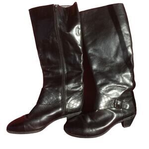 Alex Marie Size 8 Black Leather Upper Tall Boots With 1" Heel, Zipper Buckle